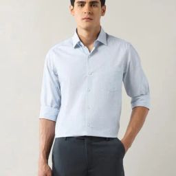 Arrow Blue Cotton Slim Fit Self Pattern Shirt-image-67