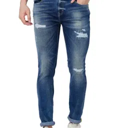 Spykar Blue Cotton Skinny Fit Distressed Jeans-picture-48