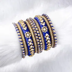 Peora Velvet Matching Fancy Silk Thread Blue White Chuda/Chura Bangle Set Navratri Gift for Women-image-54