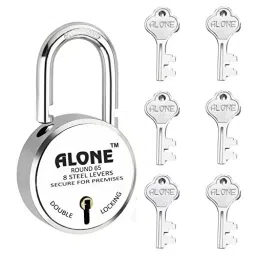 ALONE LOCKS 65 mm Steel Chrome with 6 Keys Door Padlock, ARS6_65_01-28