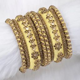 Peora Gold Plated Champagne Velvet Fancy Silk Thread Chuda Bangle Set Traditional Women Jewellery-image-46