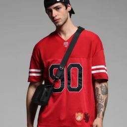 Jack & Jones Mars Red Cotton Drop Shoulder/Boxy Fit Cut & Sew T-Shirt-image-64