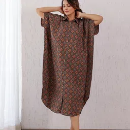 Vivika Printed Flared Sleeves Cotton Kaftan Midi Dress-picture-56