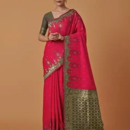 Monjolika Fashion Pink Banarasi Silk Zari Work Saree With Blouse-image-13