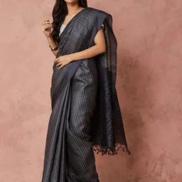 Fabindia Black Silk Regular Fit Woven Saree-image-95