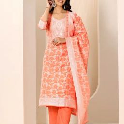 Libas Orange Woven Kurta and Palazzo with Dupatta-image-108