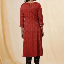W Red Printed A-Line Kurta image 2