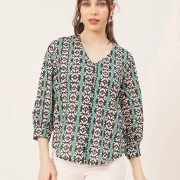 Moomaya Black & Green Cotton Printed Shirt-image-97