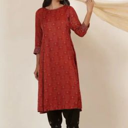 W Red Printed A-Line Kurta image 4