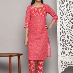 APNISHA Girls Bandhani Printed Round Neck Straight Kurta With Pyjama-picture-30