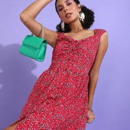Rare Women Pink Colour Above Knee Floral Dress-image-95