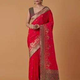 Monjolika Fashion Pink Banarasi Silk Zari Work Saree With Blouse-image-83