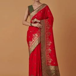 Monjolika Fashion Red Banarasi Silk Zari Work Saree With Blouse-image-53