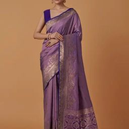 Monjolika Fashion Lavender Banarasi Silk Zari Work Saree With Blouse-image-56