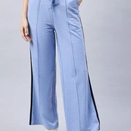 FEMEA Blue Cotton Blend Solid Trackpants-image-86