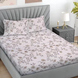 Myntra Elegant Homes Beige Floral 300 TC King Bedsheet with 2 Pillow Covers-picture-5