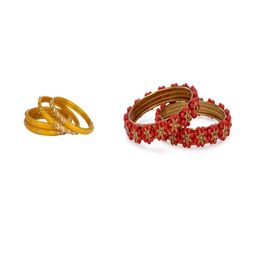 SOMIL Set of 6 Yellow Alloy Artificial Stones & Beads Bangles-image-50
