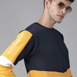 Roadster Men Navy Blue & Yellow Colourblocked Sweatshirt-image-24
