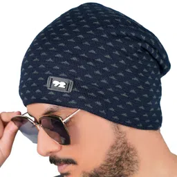 Bunnywave Unisex Blue Self-Design Beanie-image-4
