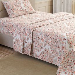 Layers White Ethnic Motifs Pure Cotton 200 TC Single Bedsheet with 1 Pillow Covers-image-39