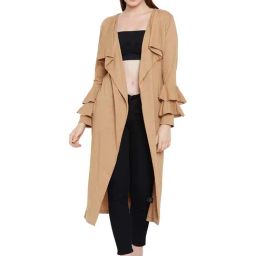 Hypernation Beige Bell Sleeves Shrug-image-50