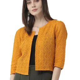 Style Quotient Women Mustard Self Design Floral lace Regular Open Front Shrug-64