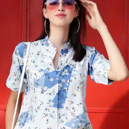 Sera Floral Printed Mandarin Collar Regular Top-image-38