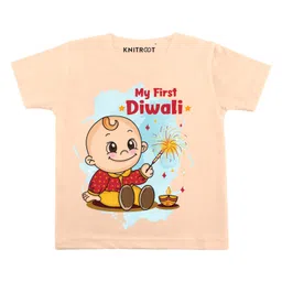 KNITROOT Diwali Theme Half Sleeves Printed Tee - Peach-picture-38