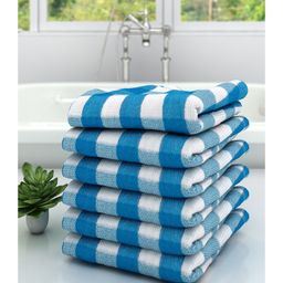 Athom Living 100% Premium Cotton Bath Towel Big Check Print Pack Of 6 - Blue-image-60