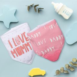 Baby Moo Feeding Bandana Bibs I Love Mummy Print Pack Of 2 - White Pink-28