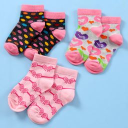 Supersox Cotton Ankle Length Socks Bow & Heart Design Pack of 3 - Multicolor-image-54