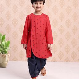 Babyhug Cotton Full Sleeves Kurta & Dhoti Set Ethnic Print - Red Blue-image-65