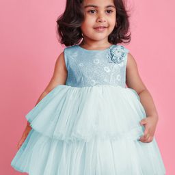Babyhug Party Wear Sleeveless Frock Floral Appliques - Light Blue-picture-8