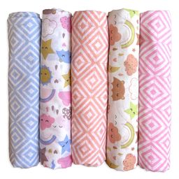 Trance Home Linen Super Soft Cotton Malmal Swaddle Wrap Pack of 5 - Multicolour-image-86