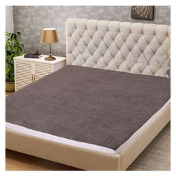 PumPum Waterproof 100% Terry Cotton Breathable Fitted Single Bed Single Size Mattress Protector Cover- Grey-2