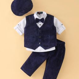 Robo Fry Cotton Knit Full Sleeves Party Suit  with Bow & Hat Solid Colour - Blue-picture-23