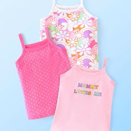 Babyhug 100% Cotton Knit Singlet Sleeves Antibacterial Floral Printed Slips Pack Of 3 - Multicolour-picture-10