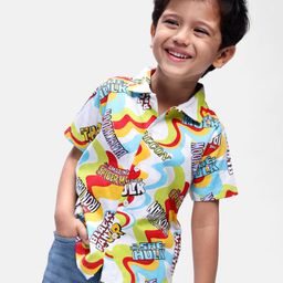 Babyhug Marvel Cotton Knit Half Sleeves Shirt with Avenger Text Print - Multicolour-image-98
