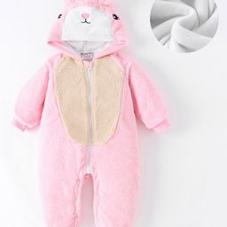 Kookie Kids Full Sleeves Winter Wear Hooded Romper with Bunny Design - Pink-image-27