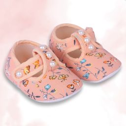 Coco Candy Floral & Pearl Applique Detailed Velcro Closure Booties - Peach-image-96