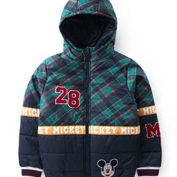 Pine Kids Disney Full Sleeves Front Open Padded Hooded Jacket with Mickey Mouse Patch & Embroidery - Navy Blue-image-71