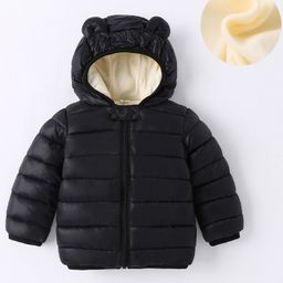 Kookie Kids Full Sleeves Padded Hooded Jacket With Solid Colour & Ears Applique - Black-image-28