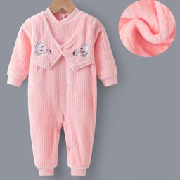 Kookie Kids Full Sleeves Winter Romper With Animal Embroidery - Pink-image-45