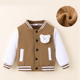Kookie Kids Full Sleeves Front Open Bomber Jacket with Bear Applique - Brown-picture-14