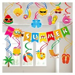 Zyozi Summer Pool Party Decorations Combo - Banner & Hanging Swirls, MultiColor (Pack Of 15)-image-56