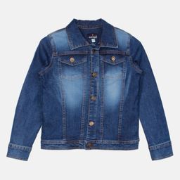 Kiddopanti Full Sleeves Mild Wash Denim Jacket - Dark Blue-image-87