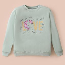 Tango Fleece Knit Full Sleeves Unicorn Printed Sweatshirt - Light Green-image-75