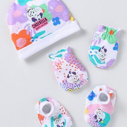 Babyhug Interlock Knit Cap Mittens & Booties Set With Disney Princess Cinderella Print White Orange - Diameter 10 cm-picture-12