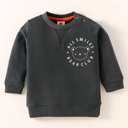 Zero Cotton Knit Full SleevesText Printed T-Shirt - Grey-image-79