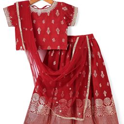 Babyhug Woven Half Sleeves Brocade Lehenga Choli & Dupatta Set with Sequin Detailing - Maroon-image-72